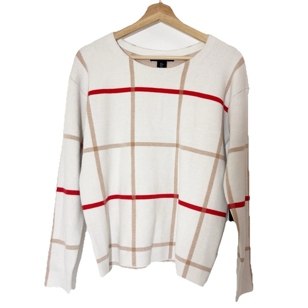 NWT Tahari Window Panel Long Sleeve Crew Neck Cream Sweater Sz S